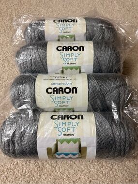 Caron Simply Soft Grey Heather 9509 Acrylic Knitting Yarn 4 Skeins USA